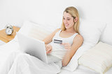 Relaxing calm woman using her notebook for home shopping