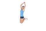 Sporty woman jumping over white background