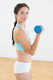 Young woman with dumbbell at fitness studio