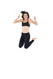 Sporty active young woman gesturing thumbs up