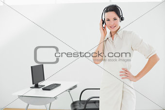 Businesswoman wearing headset in the office