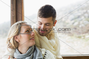 Close up of a loving young couple in winter clothing