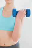 Close up mid section of woman exercising with dumbbell