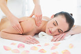 Beautiful female enjoying back massage at beauty spa