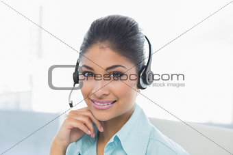 Close up of a businesswoman wearing headset