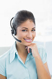 Close up of a businesswoman wearing headset