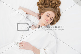 Overhead view of a pretty blond sleeping in bed