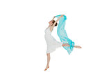Young beautiful female dancer with blue scarf