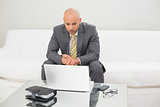 Businessman with laptop and diary at home