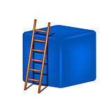 Blue cube and wooden ladder