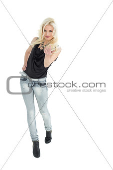 Full length portrait of casual woman with blonde hair