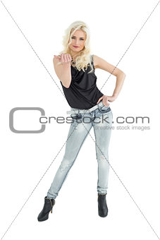 Full length portrait of casual woman with blonde hair