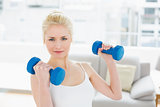 Woman with dumbbells at fitness studio
