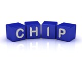 CHIP word on blue cubes 