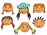 Set of six funny girls faces