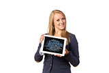 Blond woman with tablet computer