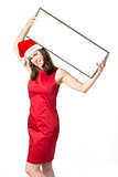 Santa Claus Woman with board over head