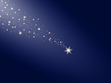 Falling star on a blue background with a white trail