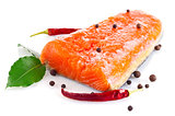 fresh salmon fillet with salt and spice