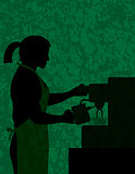 Female Coffee Barista on Textured Background Illustration