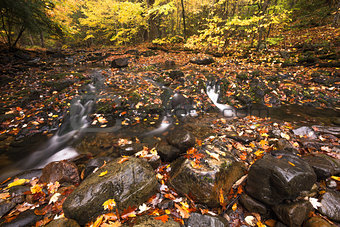 Beautiful waterfall  cascade and fall foliage