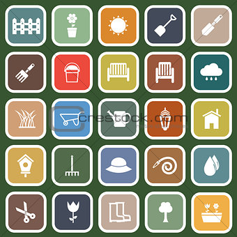 Gardening flat icons on green background