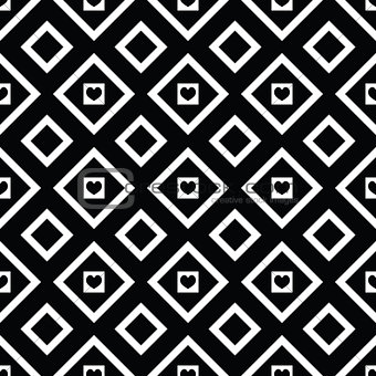 Abstract black and white seamless pattern with hearts