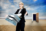 Frustrated businesswoman dropping folders
