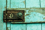 Close up of lock on blue door