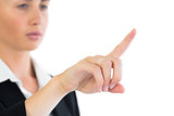 Close up of attractive business woman pointing