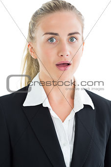 Portrait of astonished ponytailed young businesswoman
