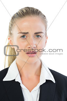 Portrait of upset young businesswoman