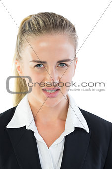 Portrait of irritated young businesswoman