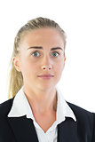 Portrait of astonished young businesswoman