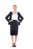 Front view of cheerful young businesswoman