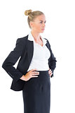 Blonde young businesswoman posing seriously