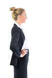Profile view of cheerful young businesswoman