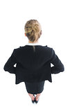 High angle rear view of cute young businesswoman posing