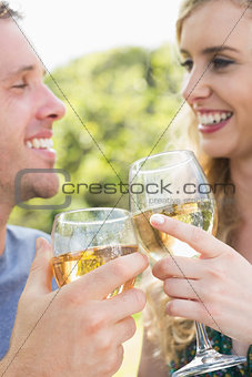 Young couple toasting with white wine