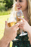 Woman clinking her glass with her boyfriend