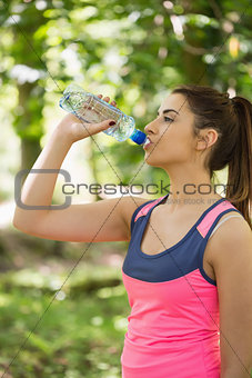 Handsome brunette woman drinking water