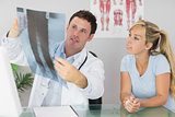 Content doctor showing a patient something on x-ray