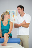 Attractive physiotherapist and patient looking at each other
