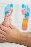 Close up picture of physiotherapist massaging a patients foot