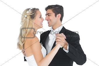Sweet married couple dancing viennese waltz