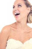 Cheerful pretty bride laughing