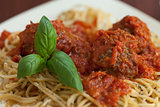 Close up of spaghetti and meatballs