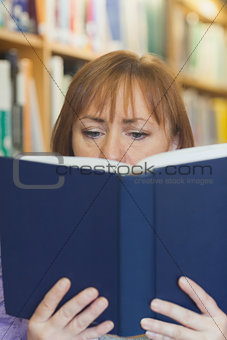 Mature woman reading concentrated a book