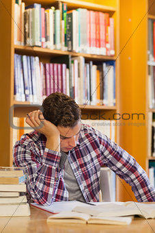 Handsome tired student studying his books