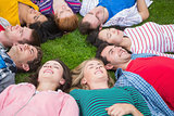 Group of friends lying down in park